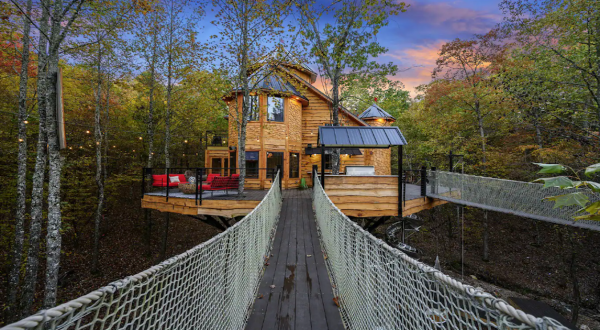 Stay In A Luxury Treehouse Cabin With Its Own 3-Story Slide And Waterfall In Oklahoma